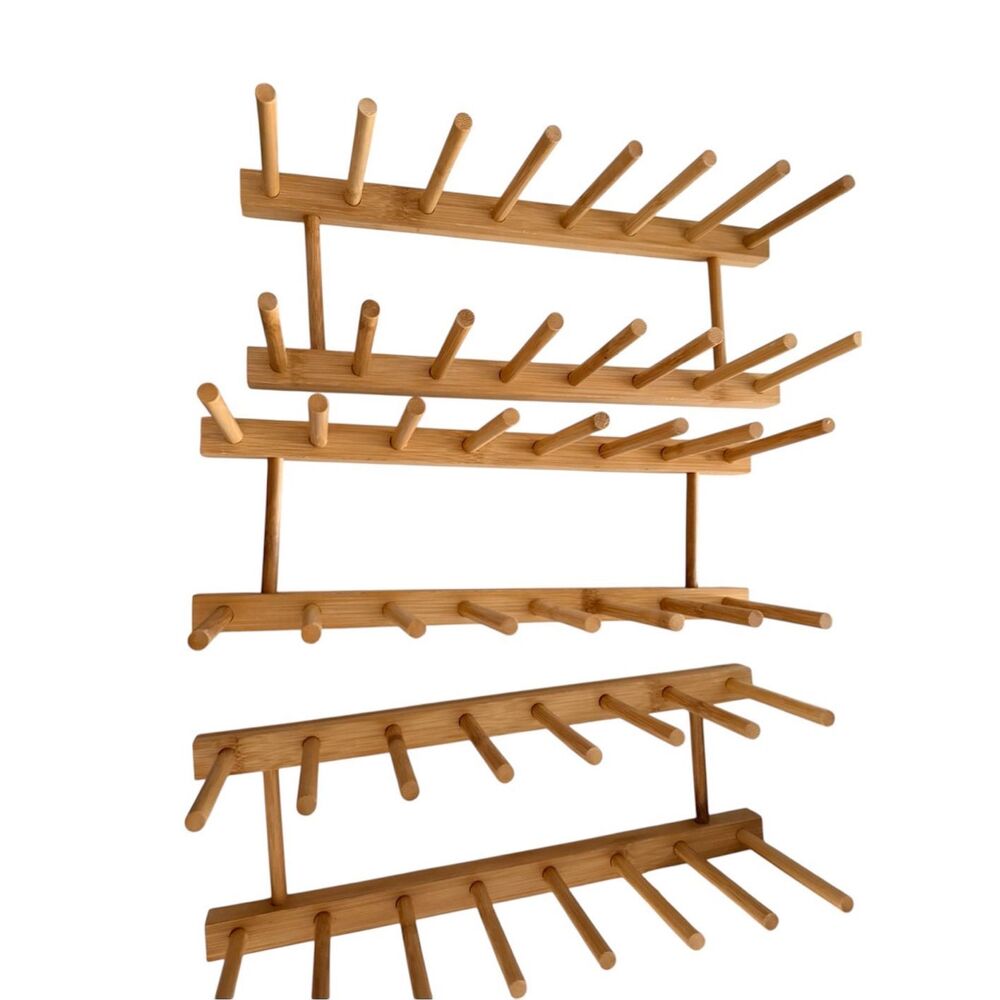 Innerneed Lot of 3 Bamboo Wooden Dish Rack for Kitchen Counter or Counter Top